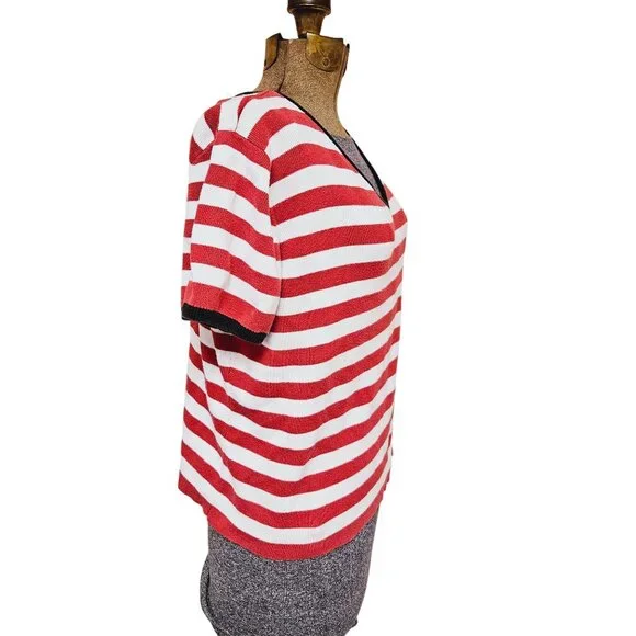 Christopher Banks Womens Top Red White Striped V Neck Cotton Sweater XL - Picture 4 of 8
